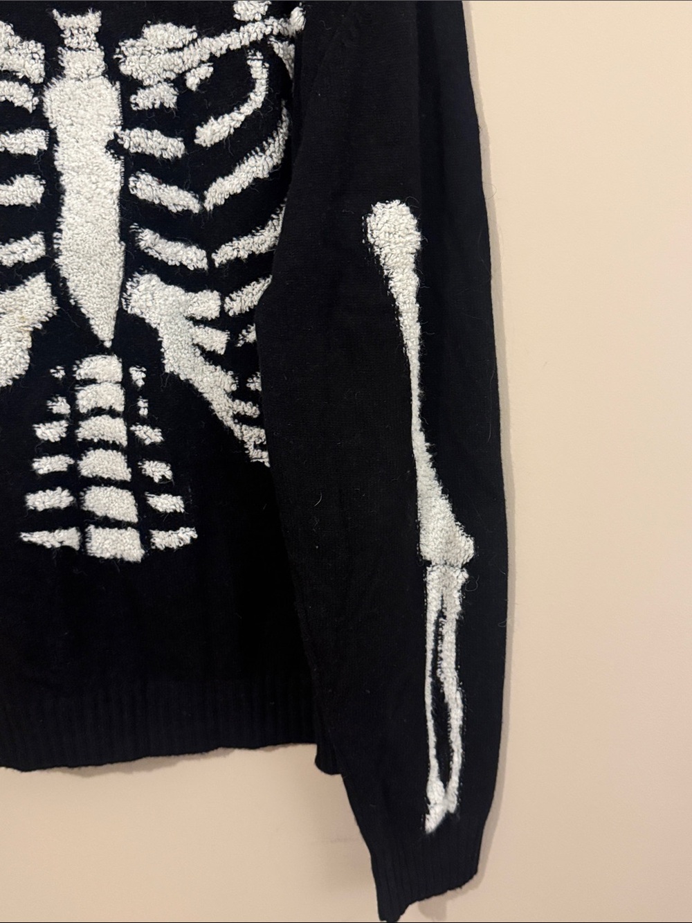 MARKET Skelly Intarsia Wool Blend Sweater, Black/white, size XL - Picture 9 of 12
